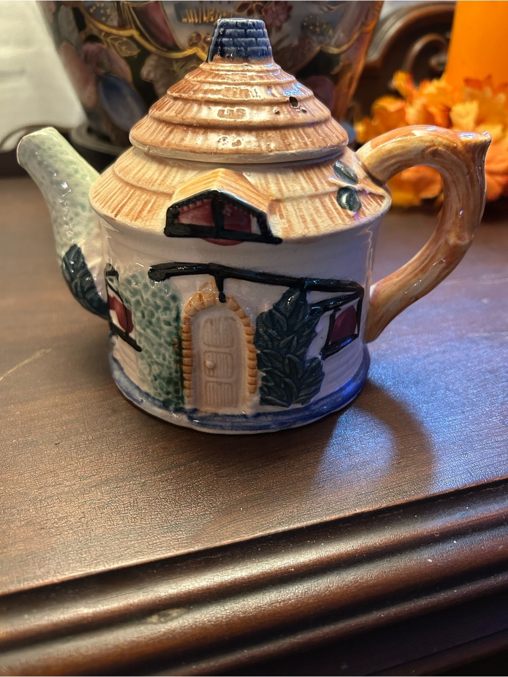 Vintage Hand-Painted Cottage Teapot Sculpture made in Japan